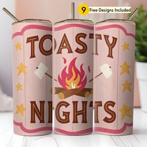 Noches de campamento divertidas PNG, diseño de sublimación de fogata y malvaviscos con purpurina falsa de verano, descarga digital de autocaravana al aire libre