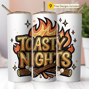 Noches de campamento divertidas PNG, diseño de sublimación de fogata y malvaviscos con purpurina falsa de verano, descarga digital de autocaravana al aire libre
