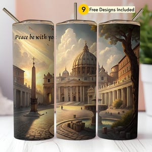 Copo fino de 20 onças com design de sublimação para download digital PNG instantâneo SOMENTE DIGITAL, Inspirador, Fé, Vaticano, Católico