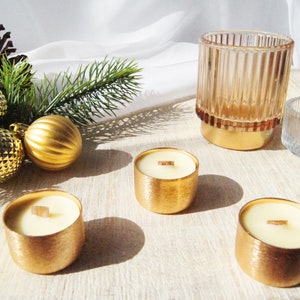 Gold Beeswax Tealights | Tealights with Gold Holders | Unscented Beeswax Candle | Holiday Table Decor