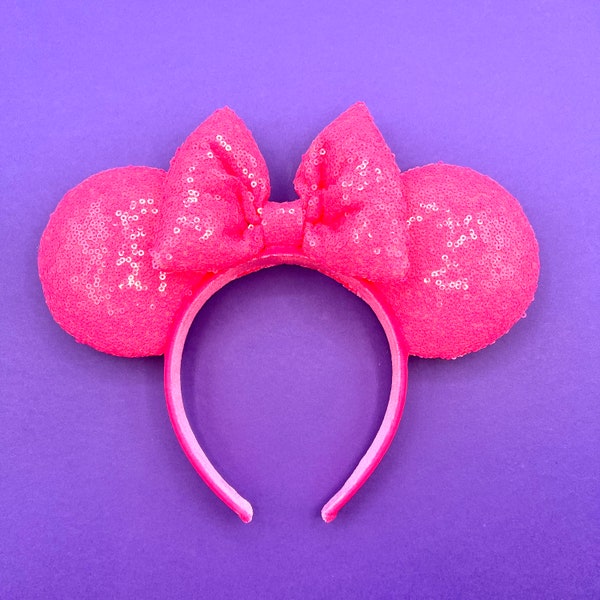 Neon Pink Sequin Mouse Ears Headband