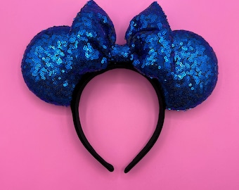 Blue Sequin Mouse Ears Headband