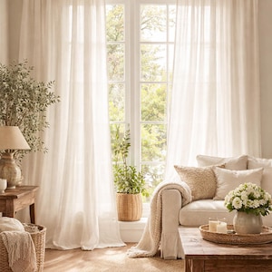 Extra Wide Sheer Curtains, Custom Size Drapes, Semi Sheer Panels, 40 Colors
