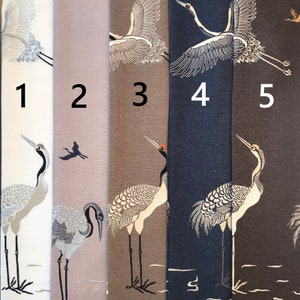 Japanese Crane Linen Curtains with Lining: Bird Pattern Drapes, Custom Length Lined Panels