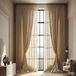 Extra Long Linen Curtain Panel: Customizable Modern Drapes, High Ceiling Curtains, Durable Fabric