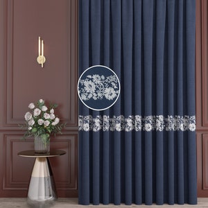 Linen Curtains with Floral Pattern. 5 Colos.Luxury Linen Curtains for the Living Room. Grommet, Rod Pocket, Multifunctional Tape Hanging