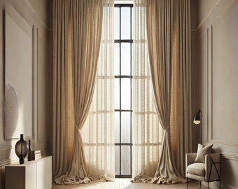 Extra Long Linen Curtain Panel Customizable Modern Drapes High Ceiling Curtains Durable Fabric