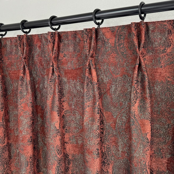 Luxury Pinch Pleated Chenille Curtains, 4 Colors. Double Pleat Living Room Drapes.