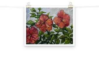 Impresión artística original con flores de hibisco