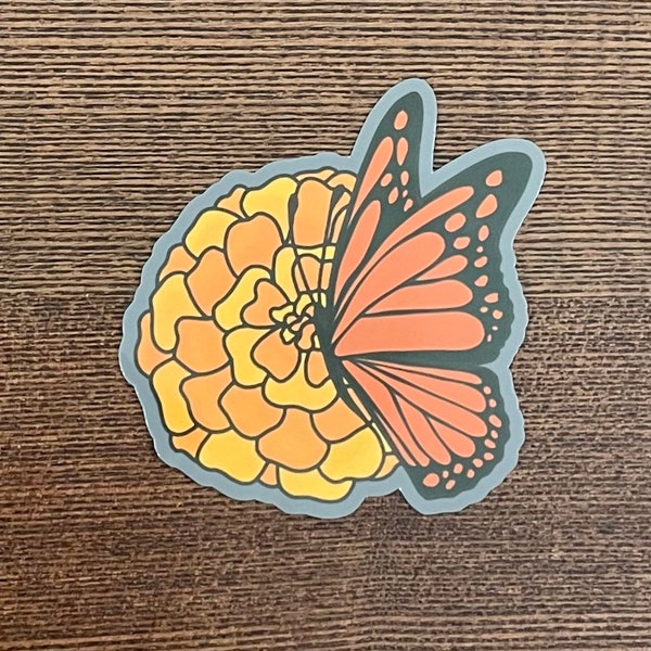 Marigolds and Monarchs Vinyl/Holographic Sticker S/M/L/XL