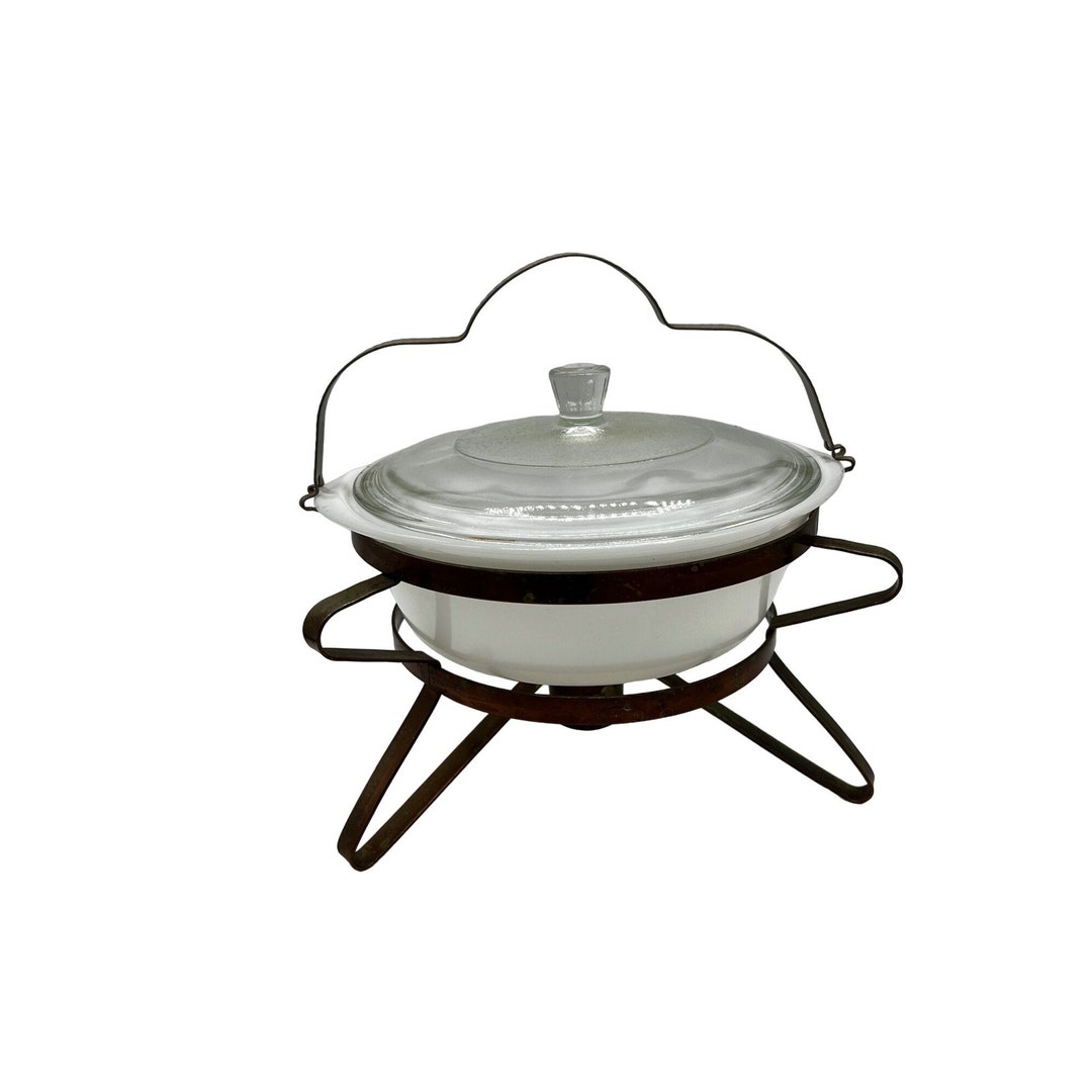 VINTAGE Glass Casserole Warming Chafing Dish With Stand Handle Etsy
