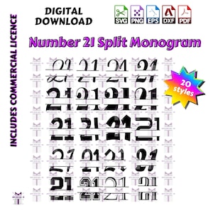 SVG Nummer 21 Twenty One Split Monogramm Digital Download 2238