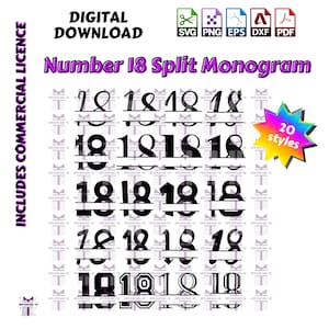 SVG Numéro 18 Dix-huit Split Monogram Digital Télécharger