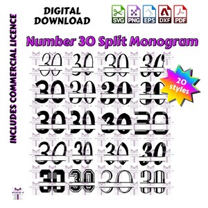 SVG nummer 30 Thirty Split Monogram Digital Download 2239