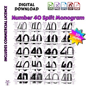 SVG Nummer 40 Veertig Split Monogram Digitaal Download 2240