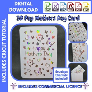 Carte numérique SVG 3D Pop pour la fête des mères avec enveloppe de boîte 2211