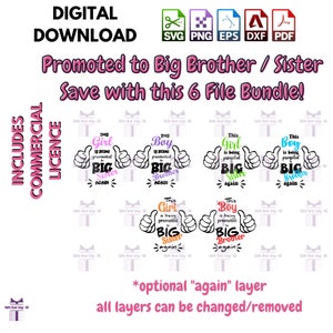 SVG BUNDLE gepromoveerd tot Big Sister Brother (opnieuw) T-Shirt Design 2236