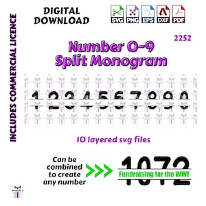 SVG Numéro 0-9 Split Monogram #5 Téléchargement numérique 2252