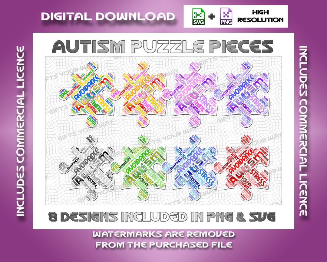 SVG PNG | Printable Autism Awareness Jigsaw Puzzle Pieces | 2414 - Etsy