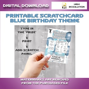 Carte à gratter imprimable | Thème anniversaire ballon bleu | 2329