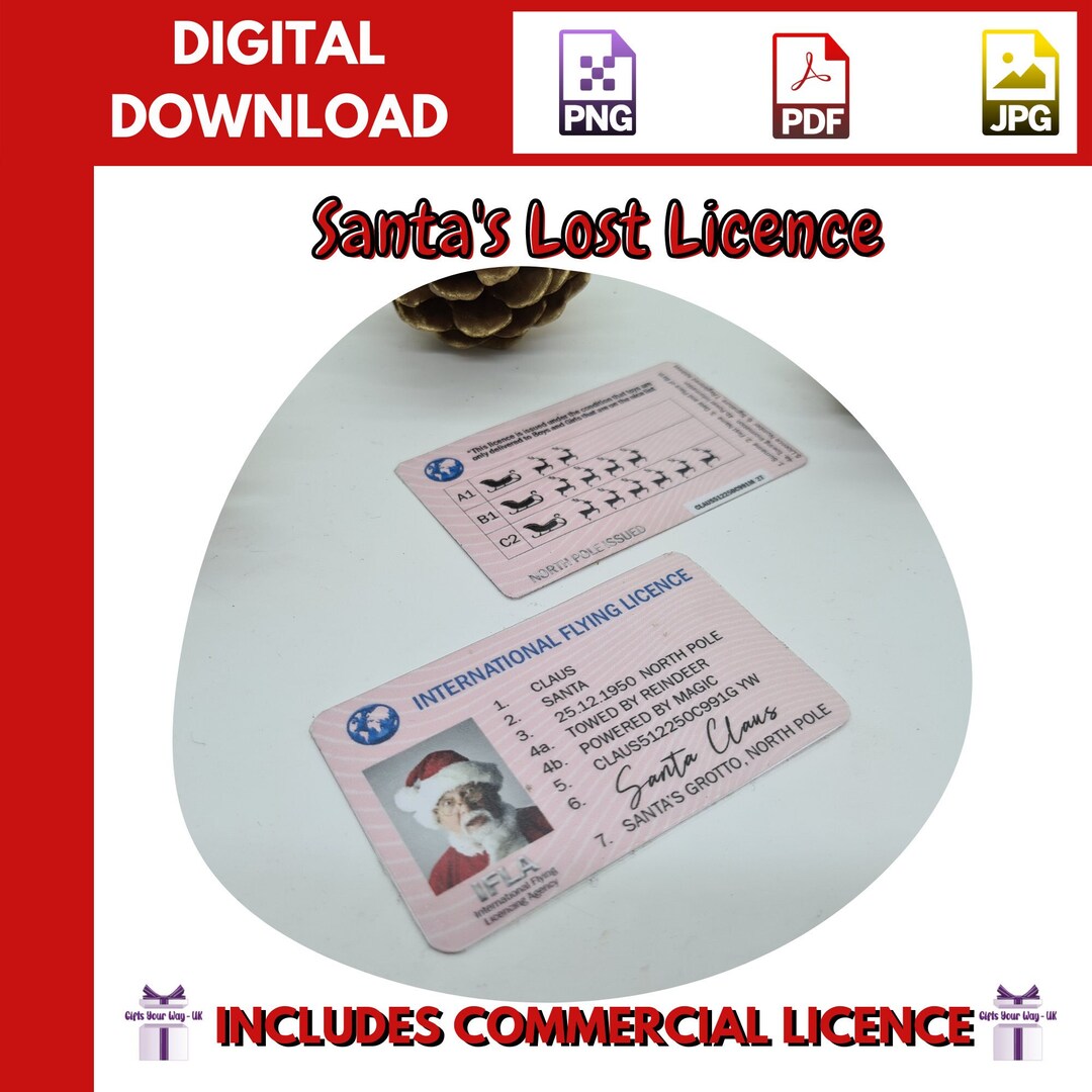 Santa Lost Licence I.D Digital Download PNG JPEG With Commercial