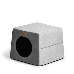 House for dog / cat design 2 in 1 in fabric with round opening in gray color, dog house, cat house, cat cave, cat house - Luola