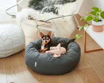 Round cushion / bed for dog design with removable center in organic cotton, dog cushion, dog basket, small dog bed, cat cushion - Hygge