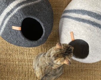 Two-tone wool pebble design cat cave, Handmade cat cave, Cat basket, Cat niche, Cat bed, Cat cushion, cat bed - Gupha