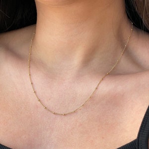10k Gold Satellite Chain, Dainty Necklace for Women, Gold Stacking Chain Necklace, Minimal Layering Necklace, Gold Bead Chain, Gift for Her