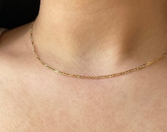 10k Gold Figaro Chain, Figaro Necklace for Women, Gold Link Chain Necklace, Minimal Layering Necklace, Dainty Figaro Necklace, Gift for Her