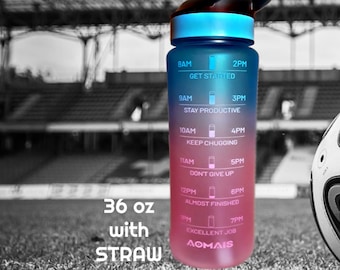 AOMAIS 36 oz Water Bottle with Motivational Time Marker, Wide Mouth, BPA Free Water Bottles for Sports Gym Fitness Work
