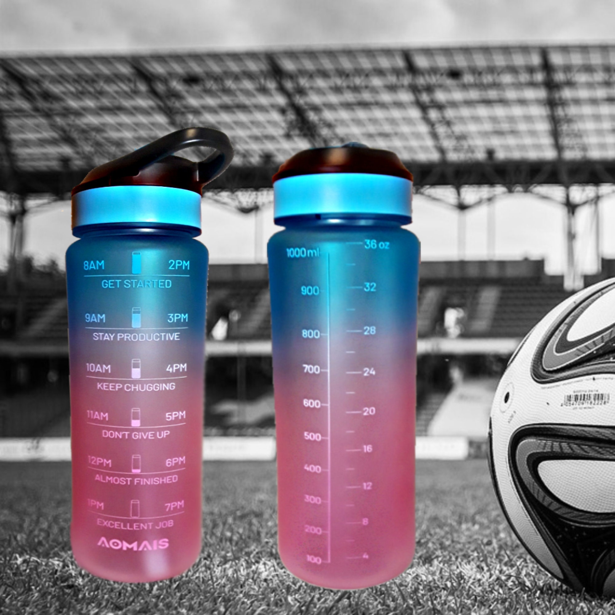 AOMAIS 36 Oz Water Bottle With Motivational Time Marker, Wide Mouth, BPA  Free Water Bottles for Sports Gym Fitness Work 