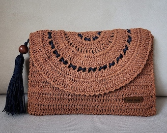 Handmade Crochet Clutch, Evening Clutch, Cinnamon Color Knitting Bag for Women, Crochet Bag, Bag for Girls, Birthday Gift, Mother's Day Gift