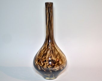 Mid-century style hand blown clear glass vase with brown speckles