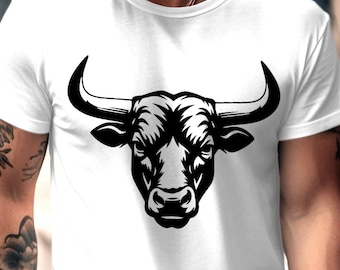 T-shirt à tête de taureau | T-shirt taureau pochoir noir | T-shirt graphique à tête de taureau style tatouage | Cadeau pour amateur de taureaux