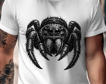 Camiseta con cara de araña / Camiseta con estampado de araña negro / Camiseta con gráfico de cabeza de tarántula estilo tatuaje / Regalo para amantes de las arañas