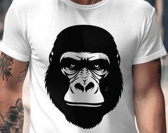 Gorilla Face Shirt | Black Stencil Gorilla Tee | Tattoo Style Ape Head Graphic Tee | Gift For Gorilla Lover