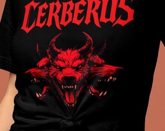 Cerberus-T-shirt | Gotisch hondenshirt | Hades hondenshirt | T-shirt Mythology Underworld | Demon 3-koppige hond oversized mode