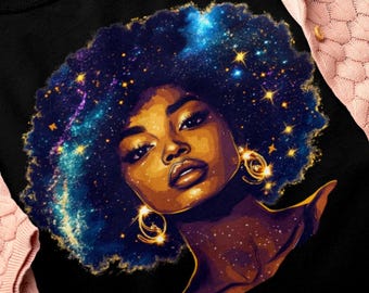 Camisa Afro Lady de Ébano Celestial / Sudadera con capucha o sudadera de Ébano de Ensueño