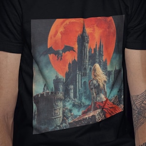 Female Knight Gothic Shirt | Dark Fantasy Castle T-Shirt | Dragon Lover Medieval Tee | Blood Moon Warrior Top | XS to 5XL