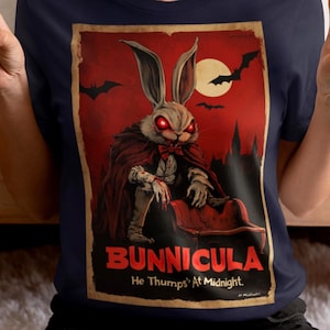 Bunnicula Tee Shirt | Funny Dracula Gift | Halloween Bunny Tee | Spooky Rabbit Shirt | Plus Size Oversized Evil Bunny Shirt