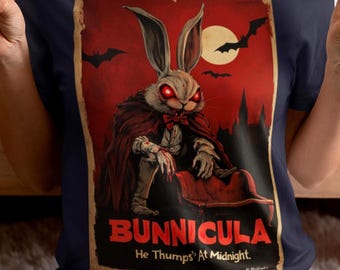 Bunnicula Tee Shirt | Funny Dracula Gift | Halloween Bunny Tee | Spooky Rabbit Shirt | Plus Size Oversized Evil Bunny Shirt