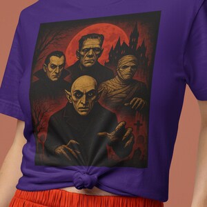 Universal Monsters Shirt | Classic Monsters Tee | Famous Halloween Monsters Top Plus Size | Retro Oversize Monster Squad Tshirt