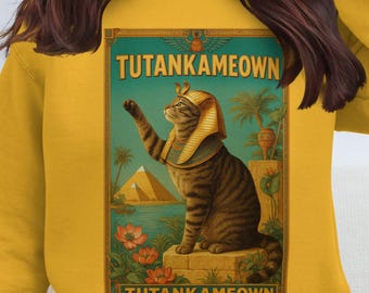 Tutankameown Katzen-T-Shirt, ägyptisches Pharao-Kätzchen-Sweatshirt, lustiges Katzen-Hoodie, altes Ägypten Kunst, Sphinx Pyramiden-Katzenliebhaber Geschenk, Katzenmama