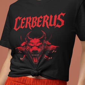Cerberus Tee Shirt | Gothic Dog Shirt | Hades Dog Top | Mythology Underworld Tee | Demon 3 Headed Dog Oversized Fashion