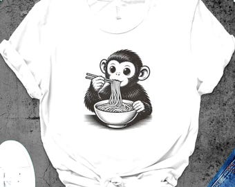 Camiseta de fideos de mono / Camiseta de ramen de mono / Camiseta con gráfico de comida / Regalo para amantes de los monos / Lindo regalo de cumpleaños kawaii