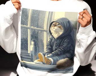 Sudadera con capucha para gato Ragdoll en un día lluvioso / Sudadera con capucha acogedora para gato Ragdoll / Gatito de ojos azules otoñal con capucha / Regalo para dueños de Ragdolls