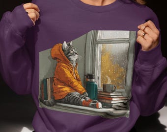 Cozy Autumn Cat T-Shirt Rainy Day Coffee Shirt Soft Bella Canvas Retail Fit Unisex Sizes XS to 5XL