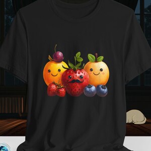T-Shirt Obst | Niedliches Erdbeer-Orange-Blaubeer-T-Shirt | Lächelndes Obst Freunde Shirt | Spaß buntes Cartoon-Grafik-T-Shirt