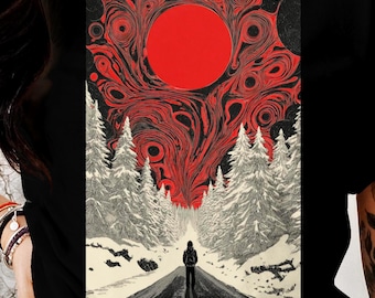 Cosmic Horror Red Sun Shirt | Surreal Lovecraftian Forest Tee | Trippy Apocalypse Top | Dark Art T-Shirt XS to 5XL